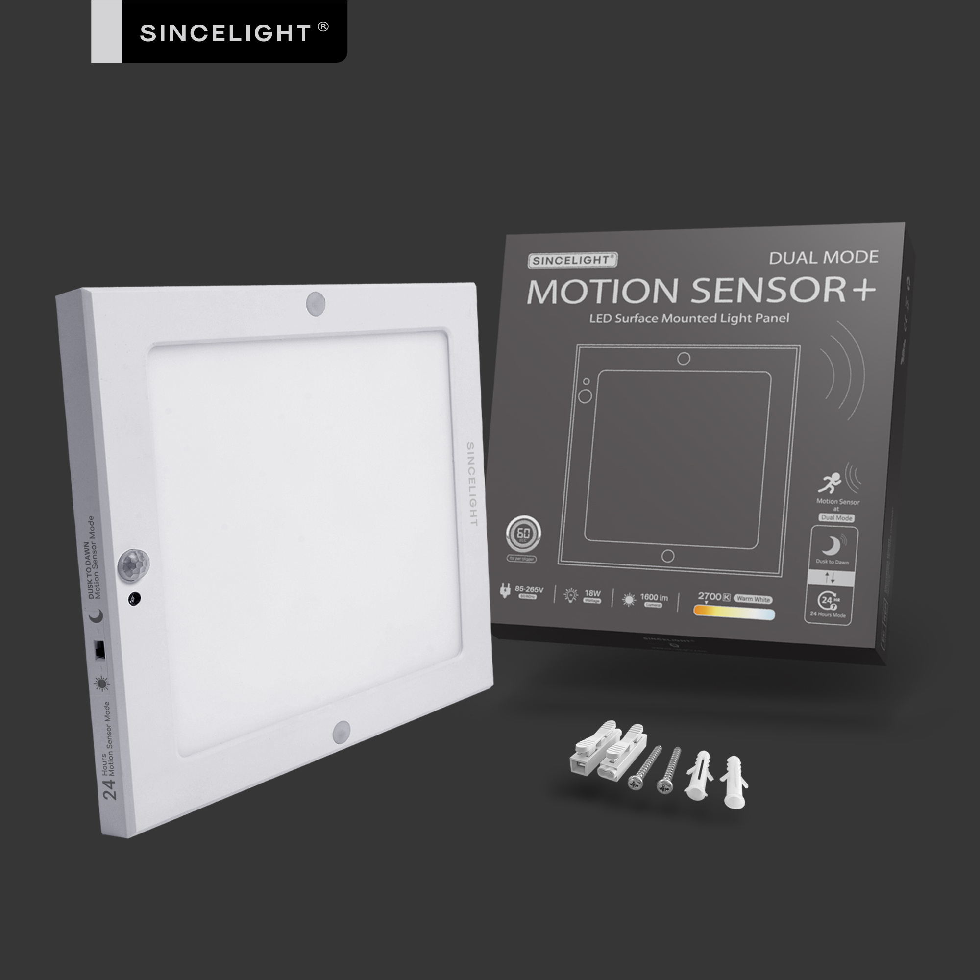 Motion Sensor LED Ceiling Light 18W 1650LM Flush Mount Square Lighting Fixture