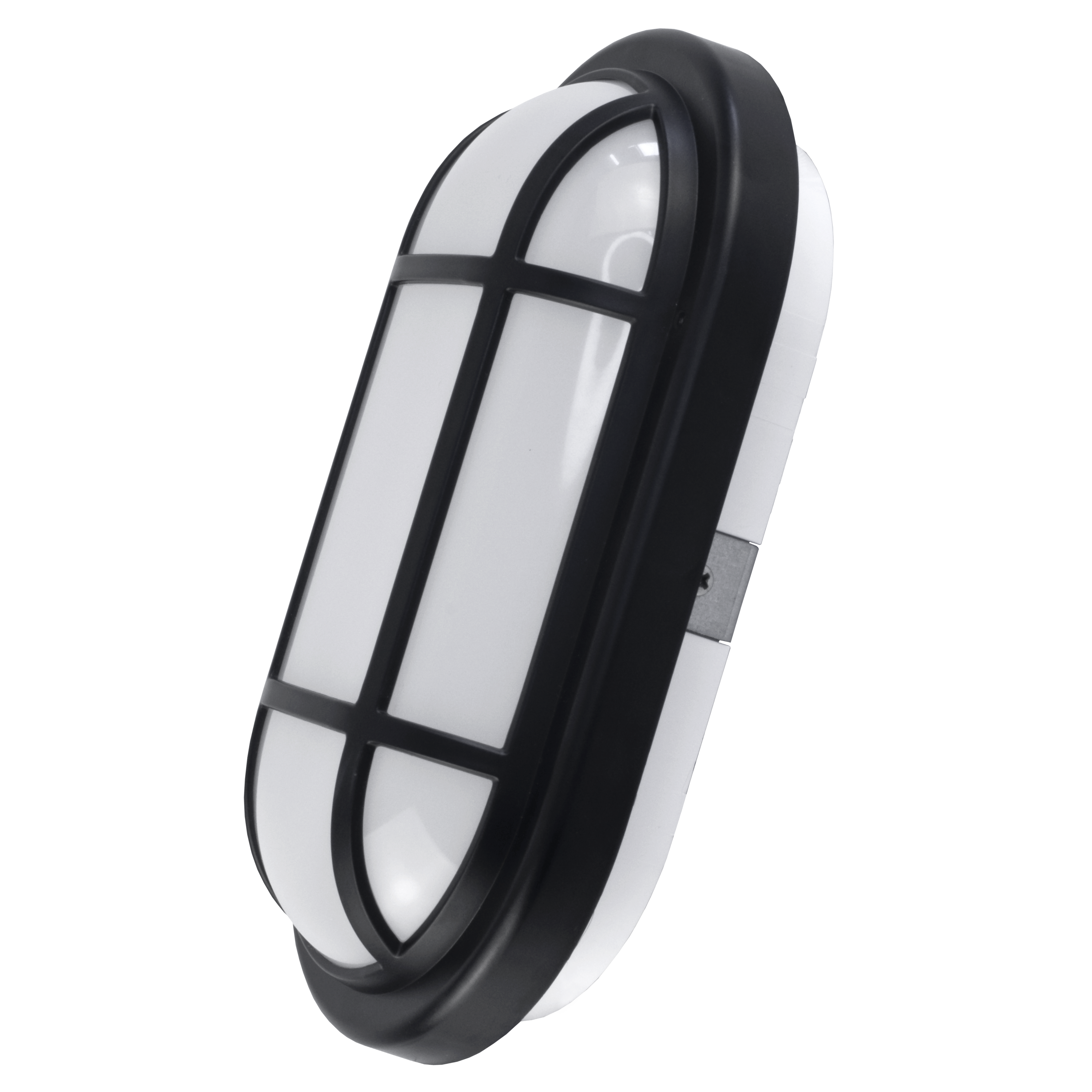 LED IP65 Flush Wall Mounted Oval Bulkhead Light Fitting with Black Trim 15W 100-240V