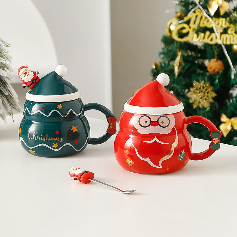 popular products coffee cup ceramic Snowman with lid spoon bulk decoration merry christmas mug