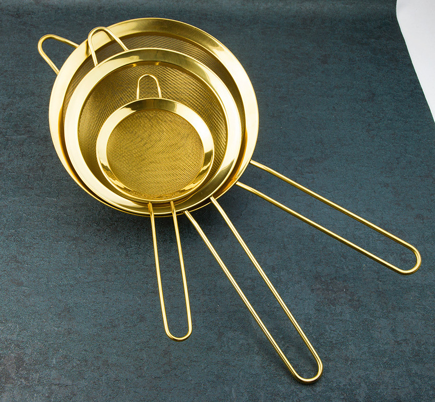 new product ideas 304 stainless steel mesh sieve for cooking gold silver strainer high quality flour sieve