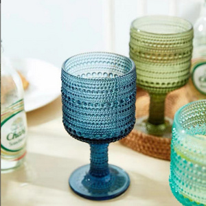 Retro Wine Water Whiskey Glasses Cup Embossed Blue Drink Glass Goblet