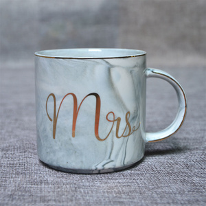 European Gold ceramic  breakfast coffee cup and milk tea cup Mr Ms letter Men women marble Mug