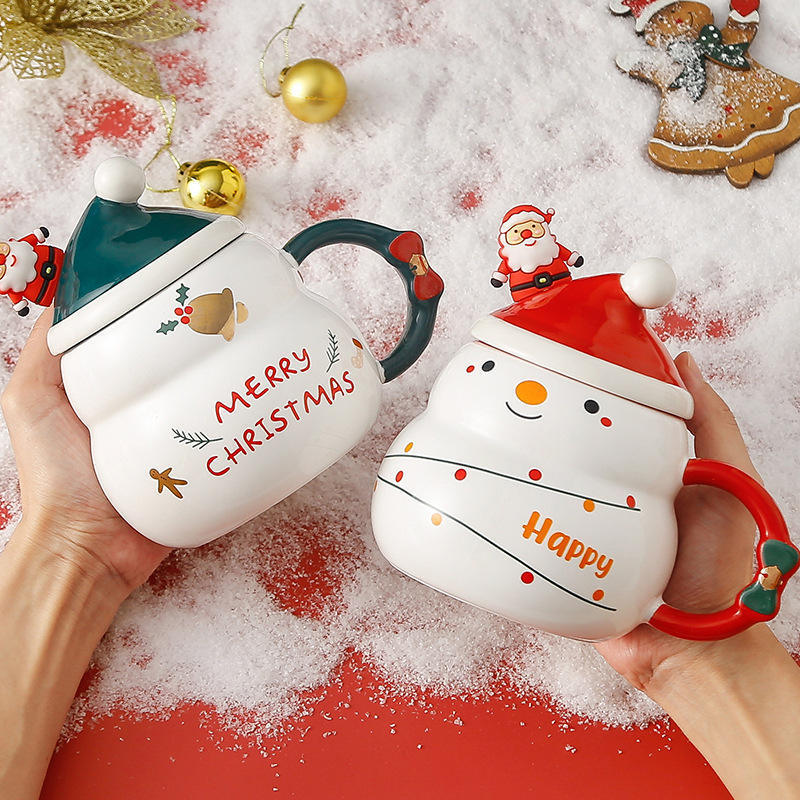 popular products coffee cup ceramic Snowman with lid spoon bulk decoration merry christmas mug