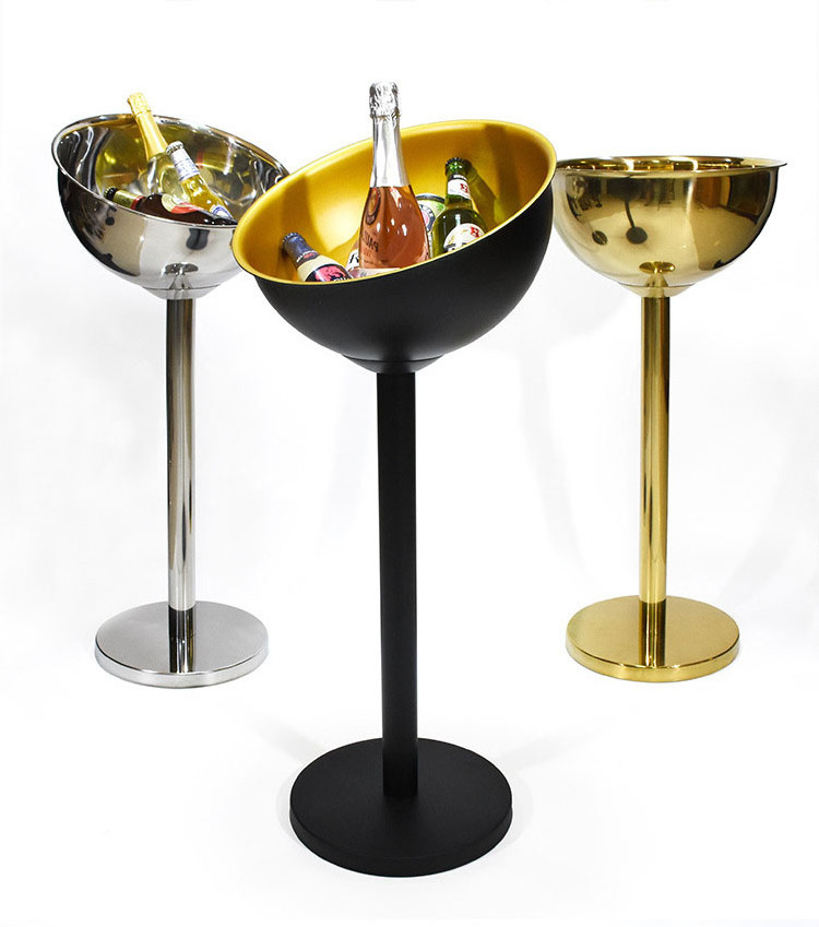 Stainless steel champagne ice bucket outdoor party wine and beer floor ice bucket vertical bracket cooling ice bucket