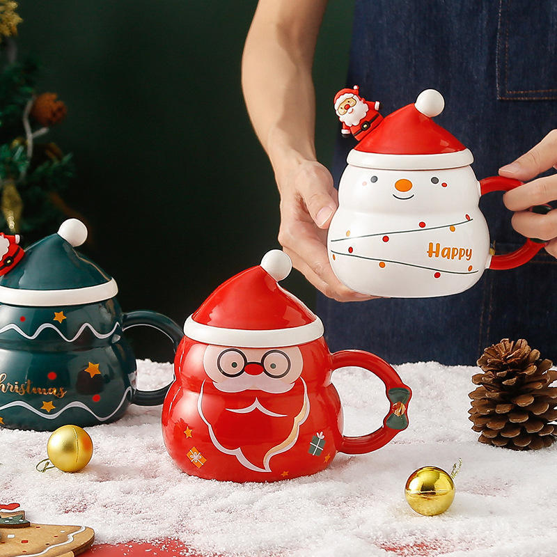 popular products coffee cup ceramic Snowman with lid spoon bulk decoration merry christmas mug