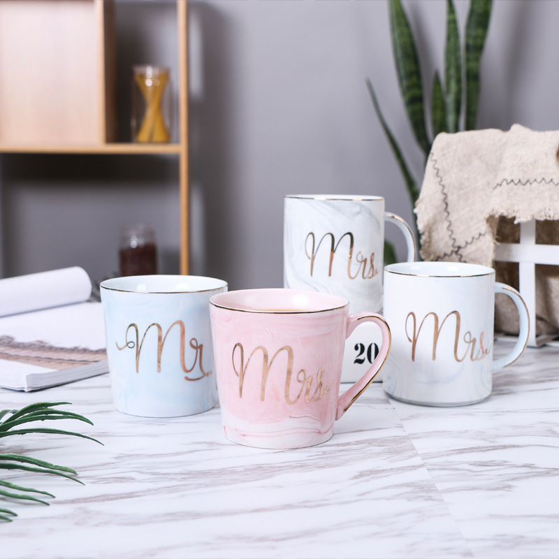 Mr Mrs Ceramic Marble Mug Coffee Mug Tea Milk Breakfast Cups Wedding Bridal Couples Lover's Gifts Porcelain Valentine's Day