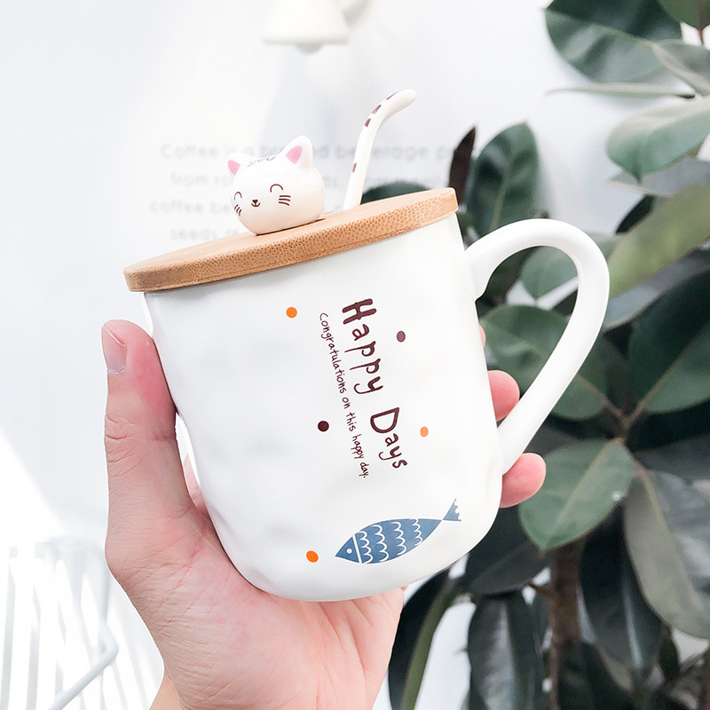 Cat Fish Cute Mug with Lid Breakfast Milk Cup Coffee Ceramic Mug