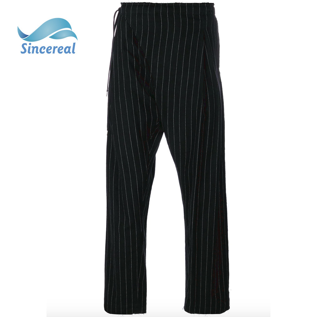 Custom Casual Summer men's loose breathable pants casual raw hem pinstripe Joggers Trousers pants