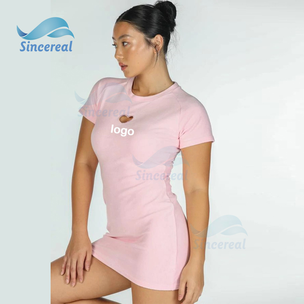 Custom Nude color terry towelling crew neck short sleeve t shirt soft lounge wear towel t shirt Casual mini dress