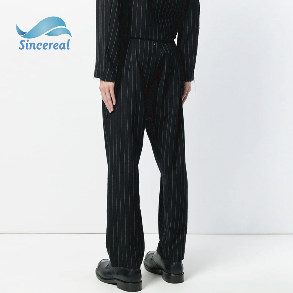 Custom Casual Summer men's loose breathable pants casual raw hem pinstripe Joggers Trousers pants