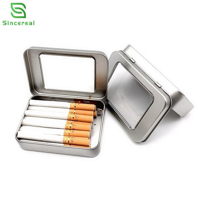 100*70*20mm Empty Hinged Cigarette/Card Packaging Metal Tin Box With Clear PVC Window