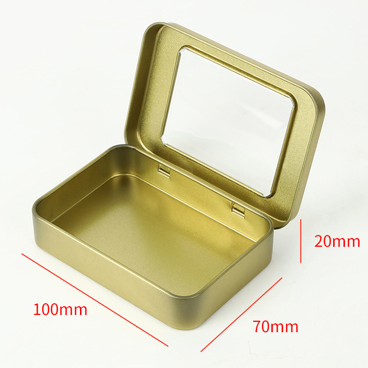 100*70*20mm Empty Hinged Cigarette/Card Packaging Metal Tin Box With Clear PVC Window