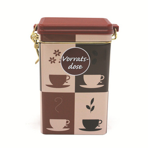 Customized Airtight Rectangular Tinplate Coffee Tea Tin Box with Latched Flip Sealed Lid