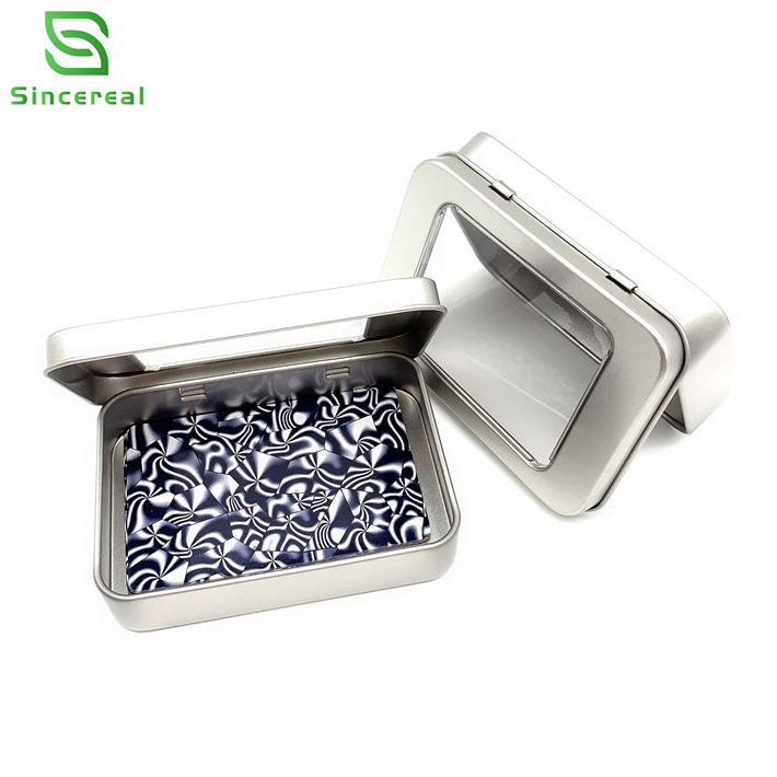 100*70*20mm Empty Hinged Cigarette/Card Packaging Metal Tin Box With Clear PVC Window