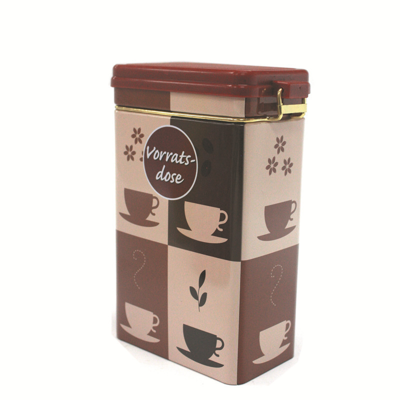 Customized Airtight Rectangular Tinplate Coffee Tea Tin Box with Latched Flip Sealed Lid