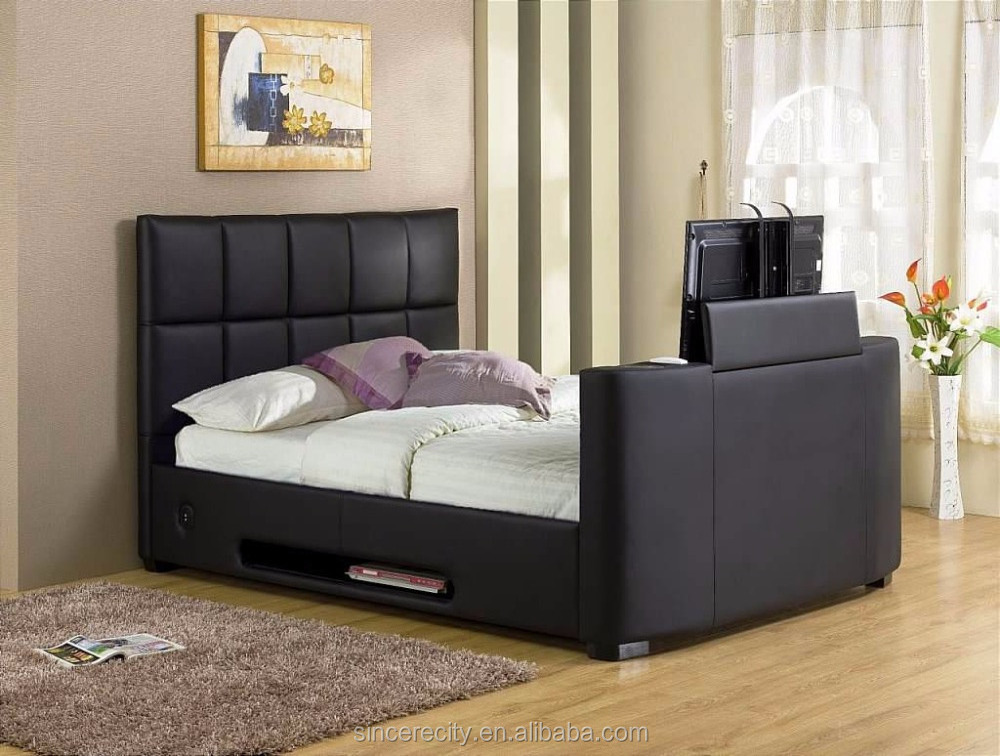 Modern Bedroom Furntire, PU PVC Faux Leather Upholstered TV Bed