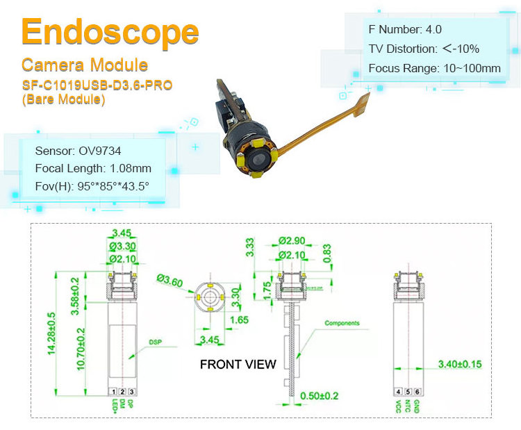 Most Cost-effective High Quality flexible endoscopy mini camera module smallest endoscope camera module medical endoscope 2mp