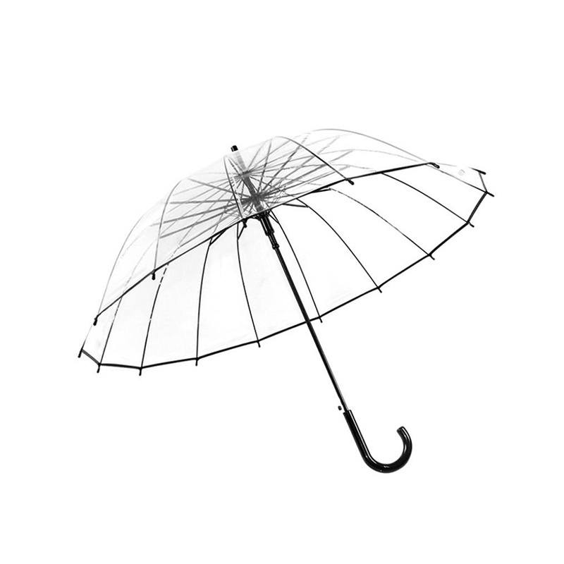 Wholesale Customized Pvc Printing Straight J Handle Fashion Clear Dome Transparent Rain Umbrellas