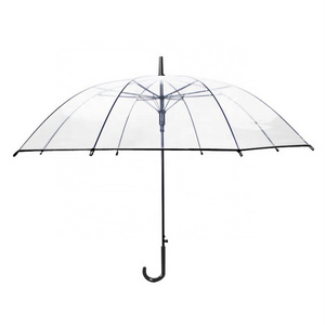 Wholesale Customized Pvc Printing Straight J Handle Fashion Clear Dome Transparent Rain Umbrellas