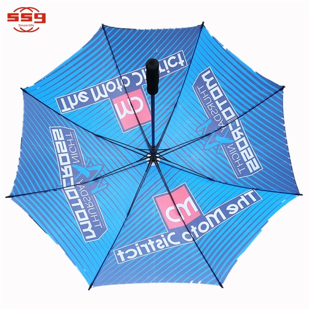 Custom Promotional Advertisement Gift Digital Full Printing Big Logo Straight Auto Open Golf Umbrella With Logo Prints