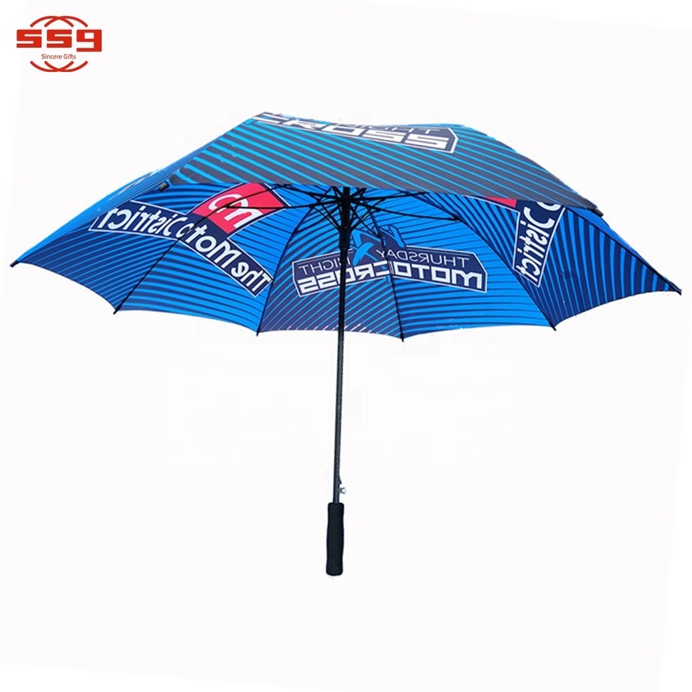 Custom Promotional Advertisement Gift Digital Full Printing Big Logo Straight Auto Open Golf Umbrella With Logo Prints