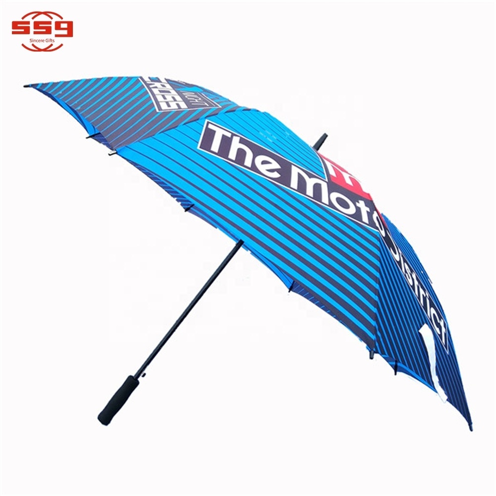 Custom Promotional Advertisement Gift Digital Full Printing Big Logo Straight Auto Open Golf Umbrella With Logo Prints