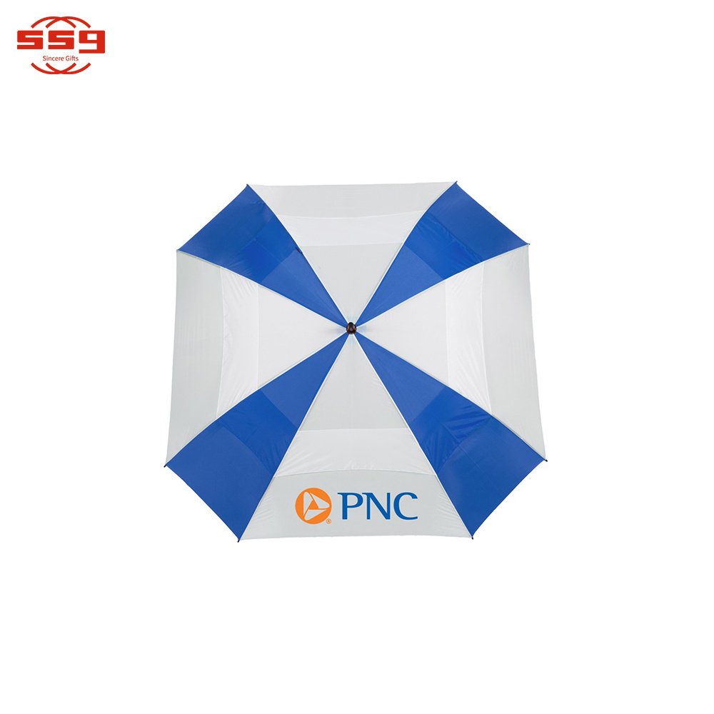 Promotion Custom Extra Large Golf  Square Umbrella Double Canopy Vented Umbrella Windproof Umbrella