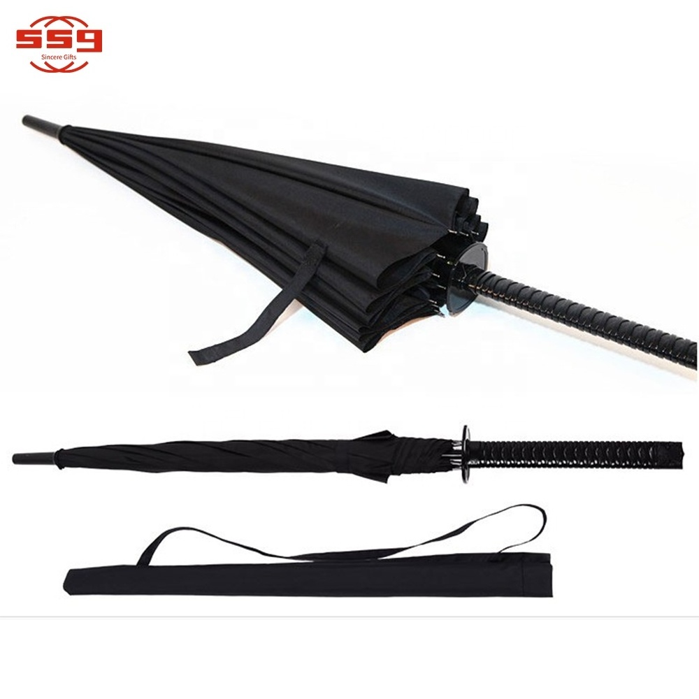 Custom Stylish Black 12/24 Ribs Samurai Sword Katana Promotional Japanese Straight Umbrella