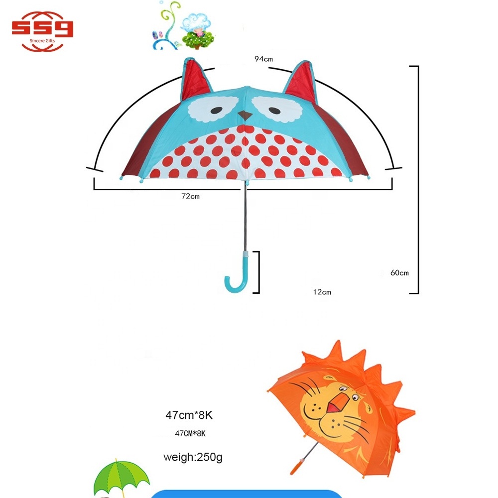 Wholesale Custom Baby Kid Child Animal Shape Head Print Transparent Bubble Rain Umbrella