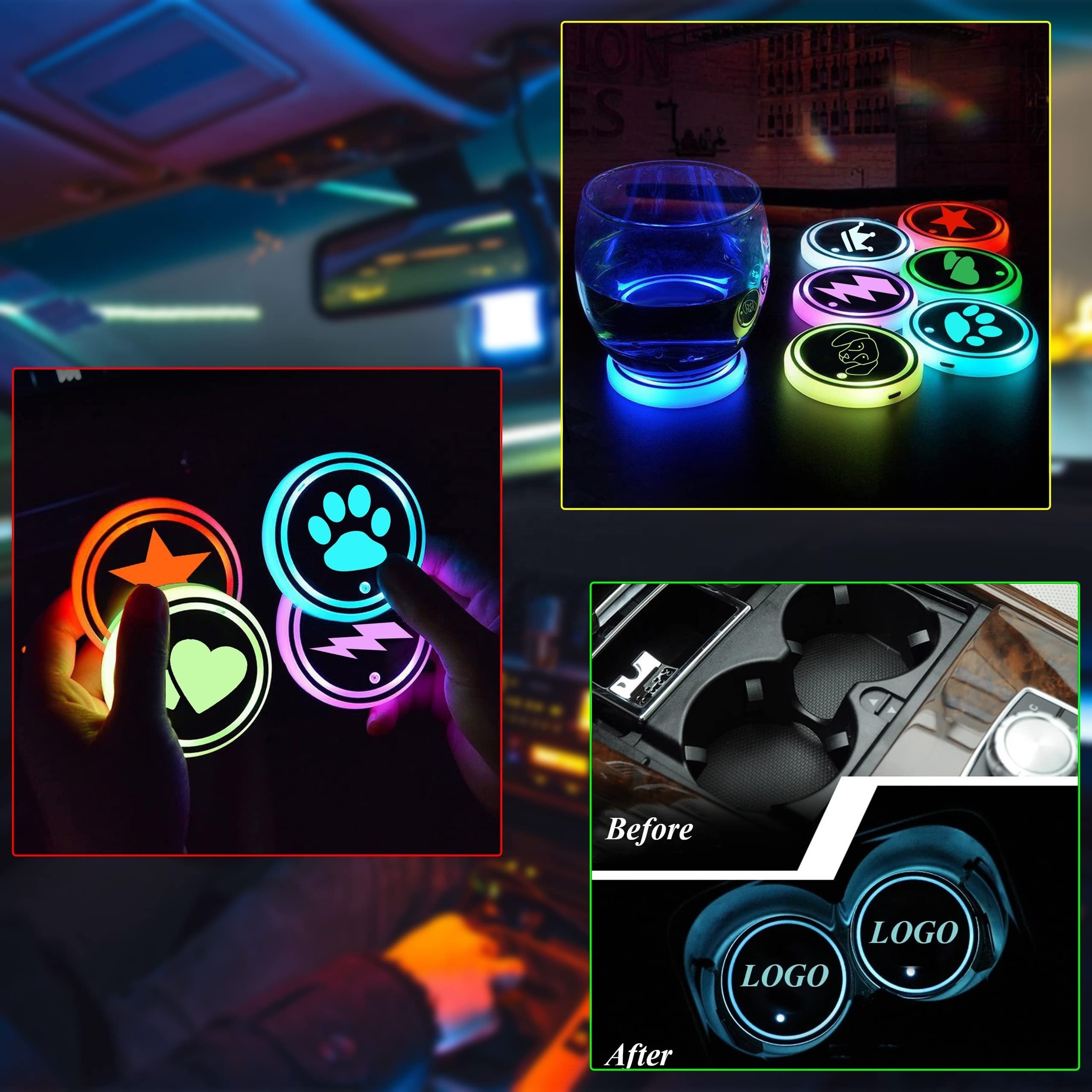 Promotional Cheapest Christmas Acrylic Light Up Colorful Led Car Coasters For Drinks