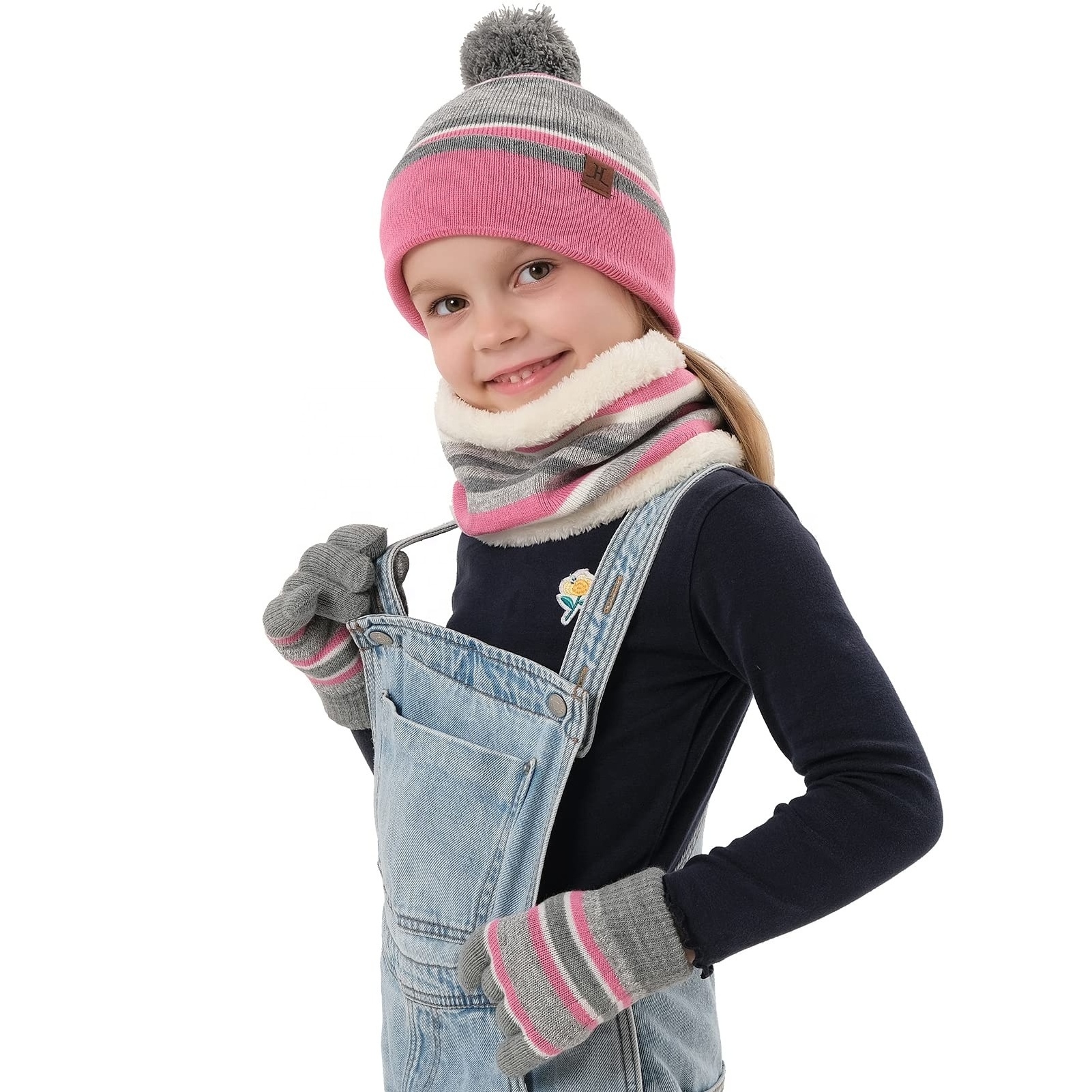 100% Cotton Comfortable Christmas Gifts Winter Knit Sets Warm Kids Winter Scarf Hat And Glove Set