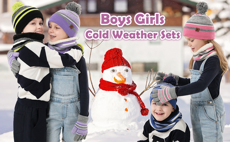 100% Cotton Comfortable Christmas Gifts Winter Knit Sets Warm Kids Winter Scarf Hat And Glove Set