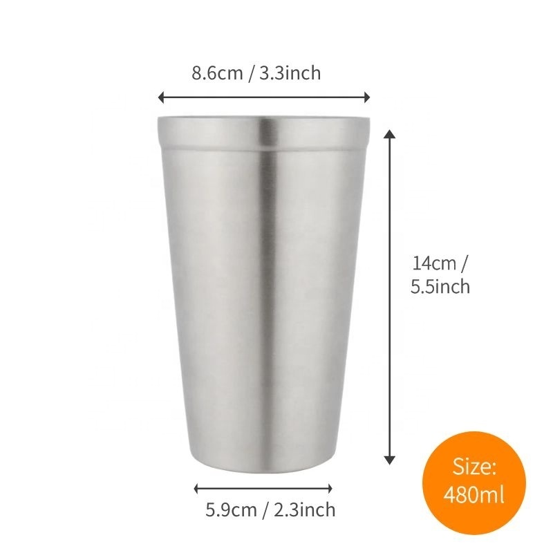 16oz 500ml 4pack Shatterproof stackable drinking glasses coffee mugs double wall stainless steel beer cup