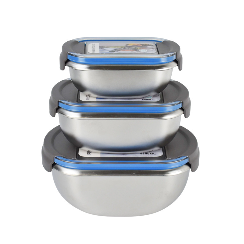 New Design 500ml 1000ml 1500ml 2800ml 4500ml Set of 5 Freezer Safe Stainless Steel Food Storage Container With PP lid With Lock