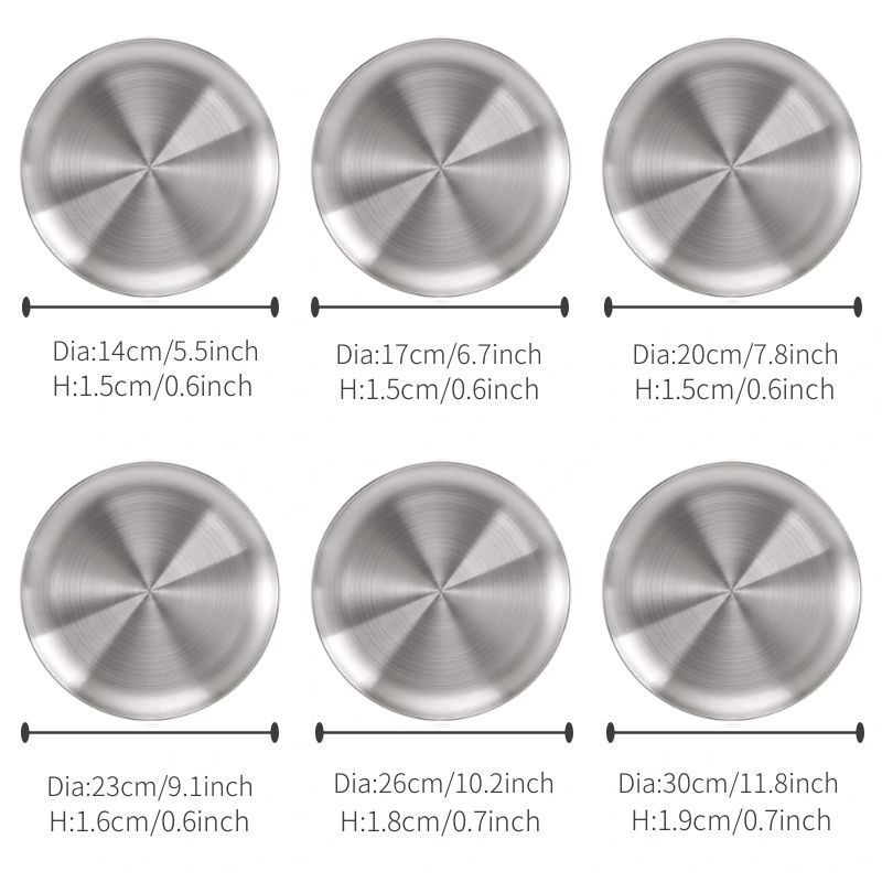 Dishwasher safe 14cm 17cm 20cm 23cm 26cm 30cm Stainless Steel Serving platter Dinnerware bbq tray restaurant Plates dishes