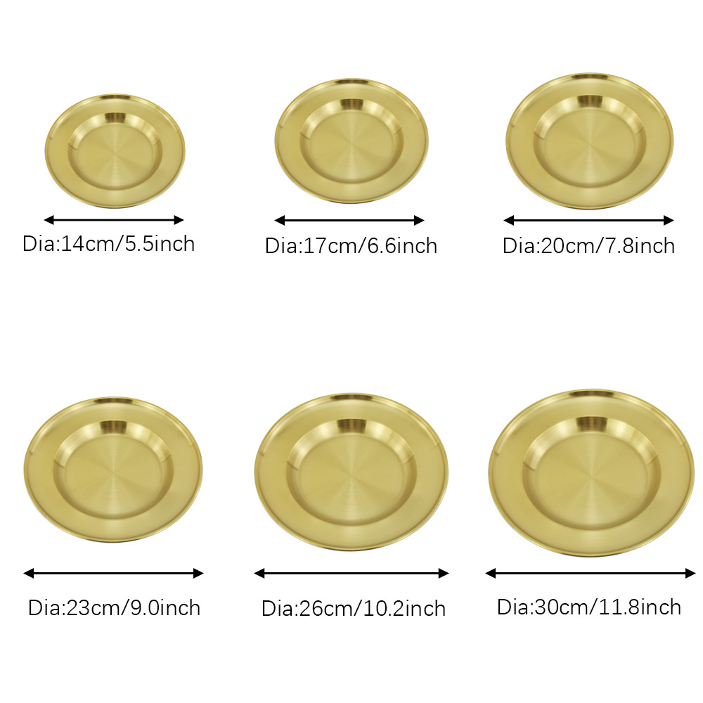 Luxury Metal Serving Tray Korea Style Stainless Steel Round Tray Gold Dishes Plates