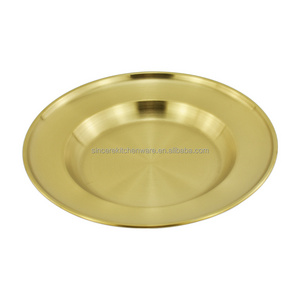 Luxury Metal Serving Tray Korea Style Stainless Steel Round Tray Gold Dishes Plates