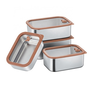 New Design Airtight Food Storage Container Glass lids Stainless Steel Lunch Box Fresh Keeping Box