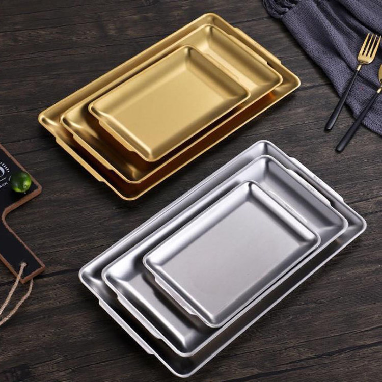 Hot Sell Dinnerware Stainless Steel Dinner Plate Rectangle Korean Barbecue Plates Dish Tray