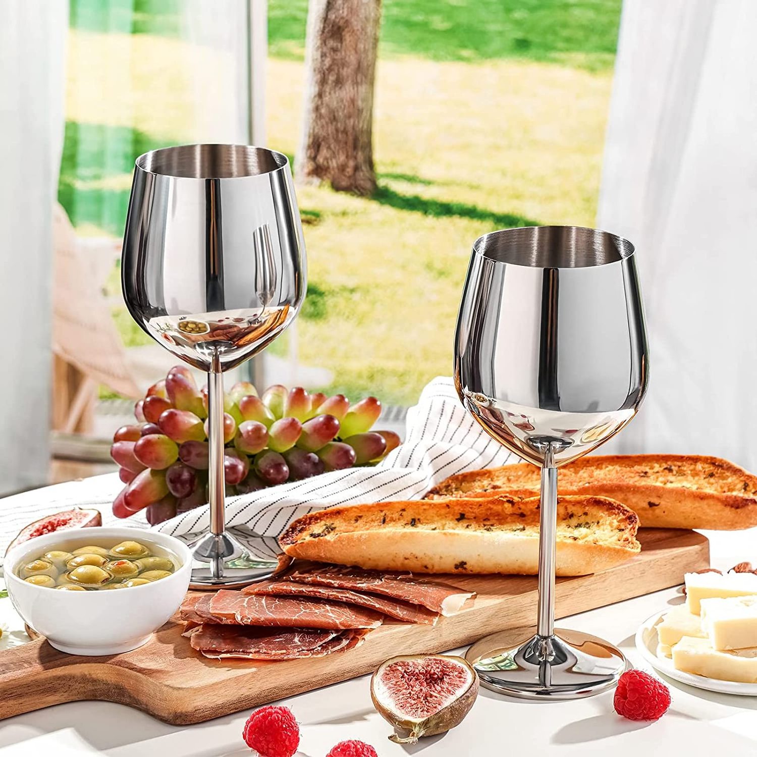 Metal Drinkware 304 Stainless Steel Stemmed Wine Glasses Unbreakable Wine Goblet for Party