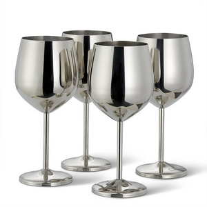 Metal Drinkware 304 Stainless Steel Stemmed Wine Glasses Unbreakable Wine Goblet for Party