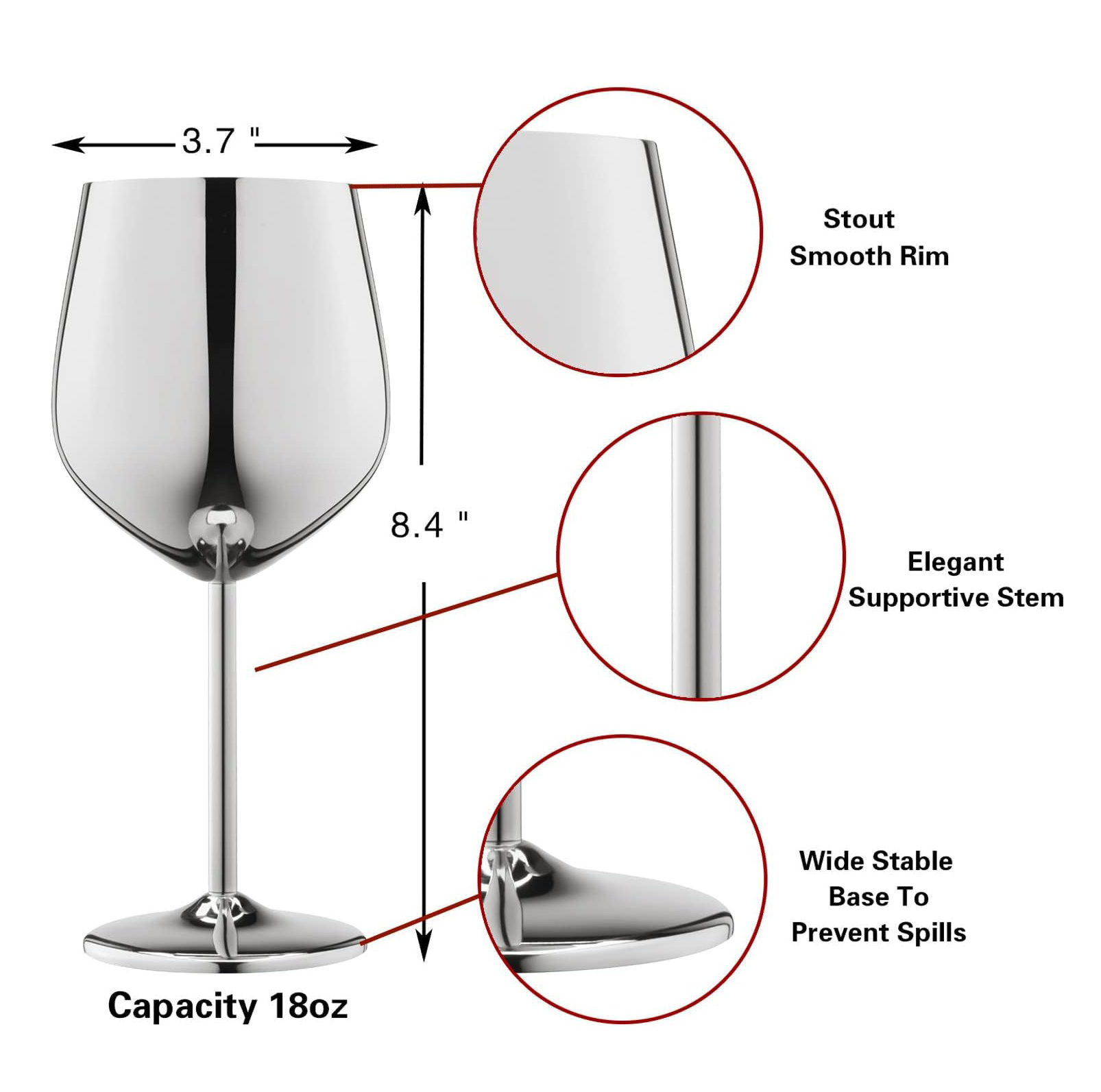 Metal Drinkware 304 Stainless Steel Stemmed Wine Glasses Unbreakable Wine Goblet for Party