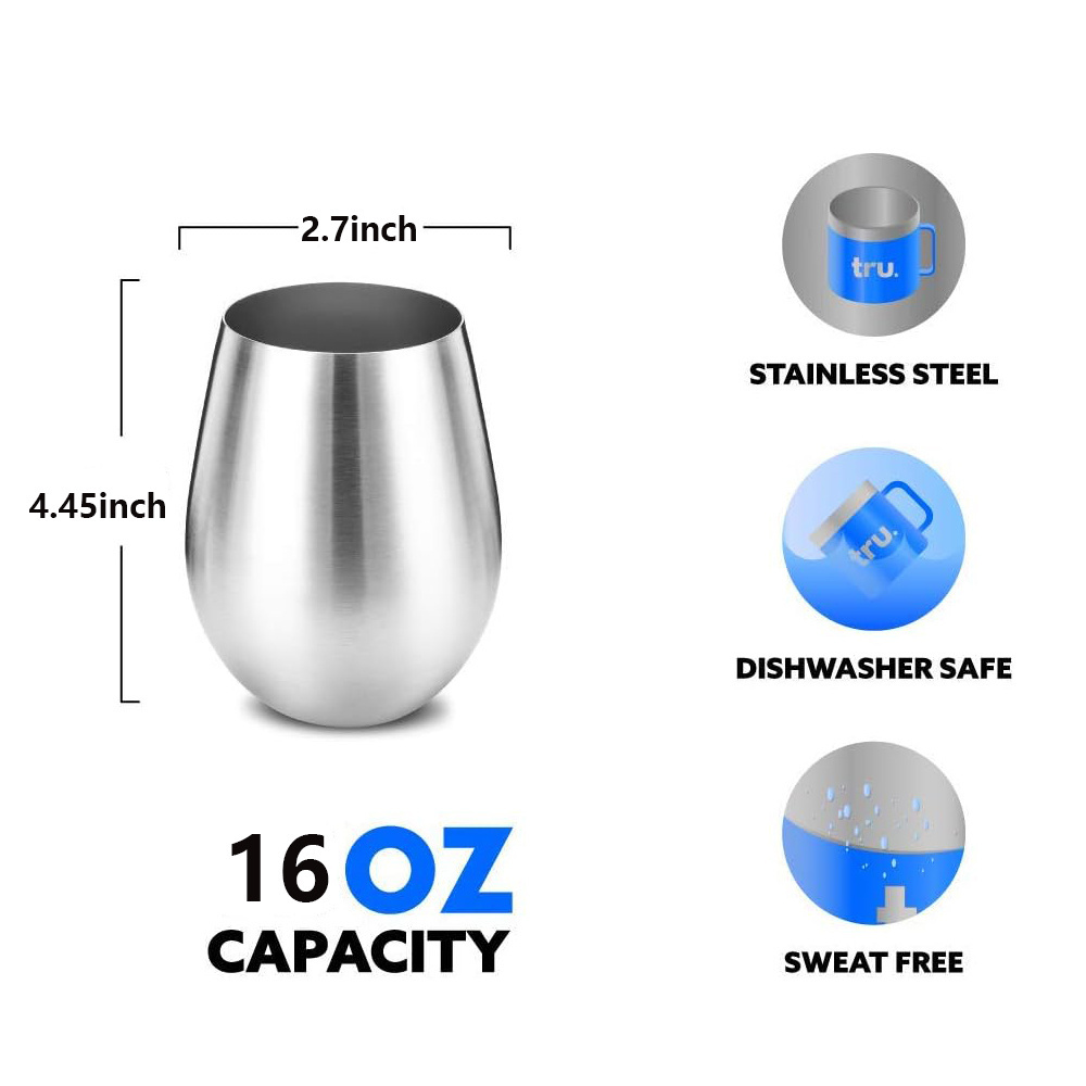 500ml 16oz Outdoor Events Portable Metal Wine Tumbler Drinking Custom Logo Beer Cup Stainless Steel Stemless Wine Glasses