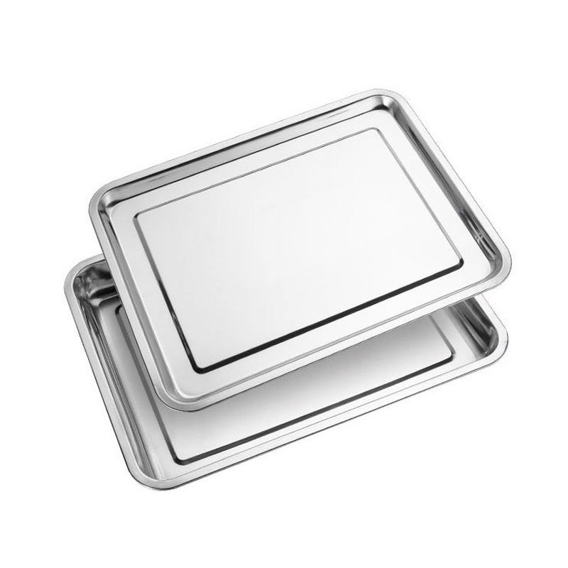 Cheaper price rectangular tray unbreakable 410 stainless steel tray food serving tray