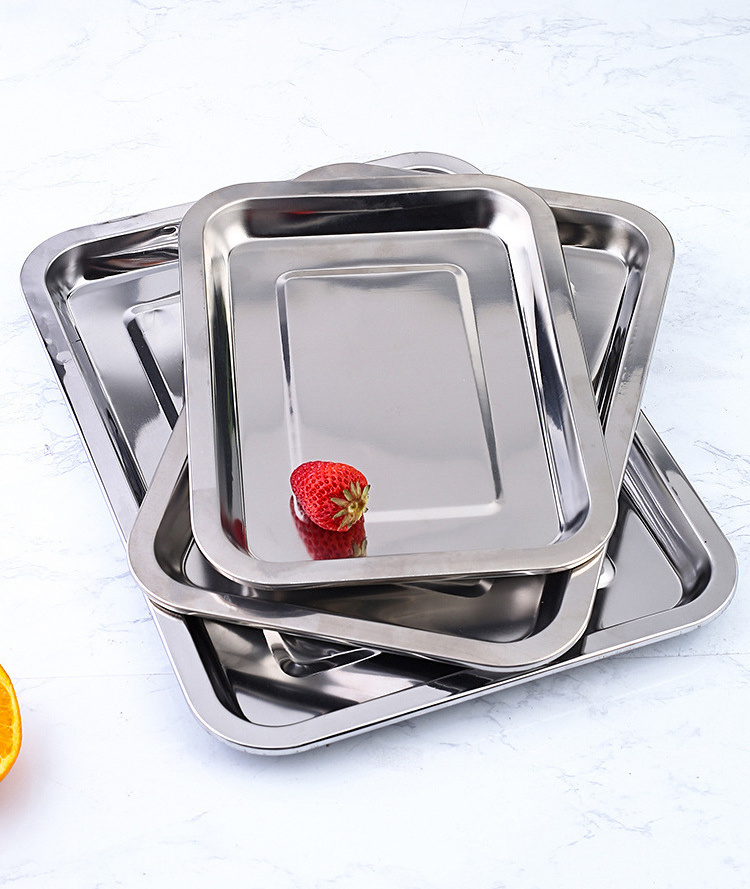 Cheaper price rectangular tray unbreakable 410 stainless steel tray food serving tray