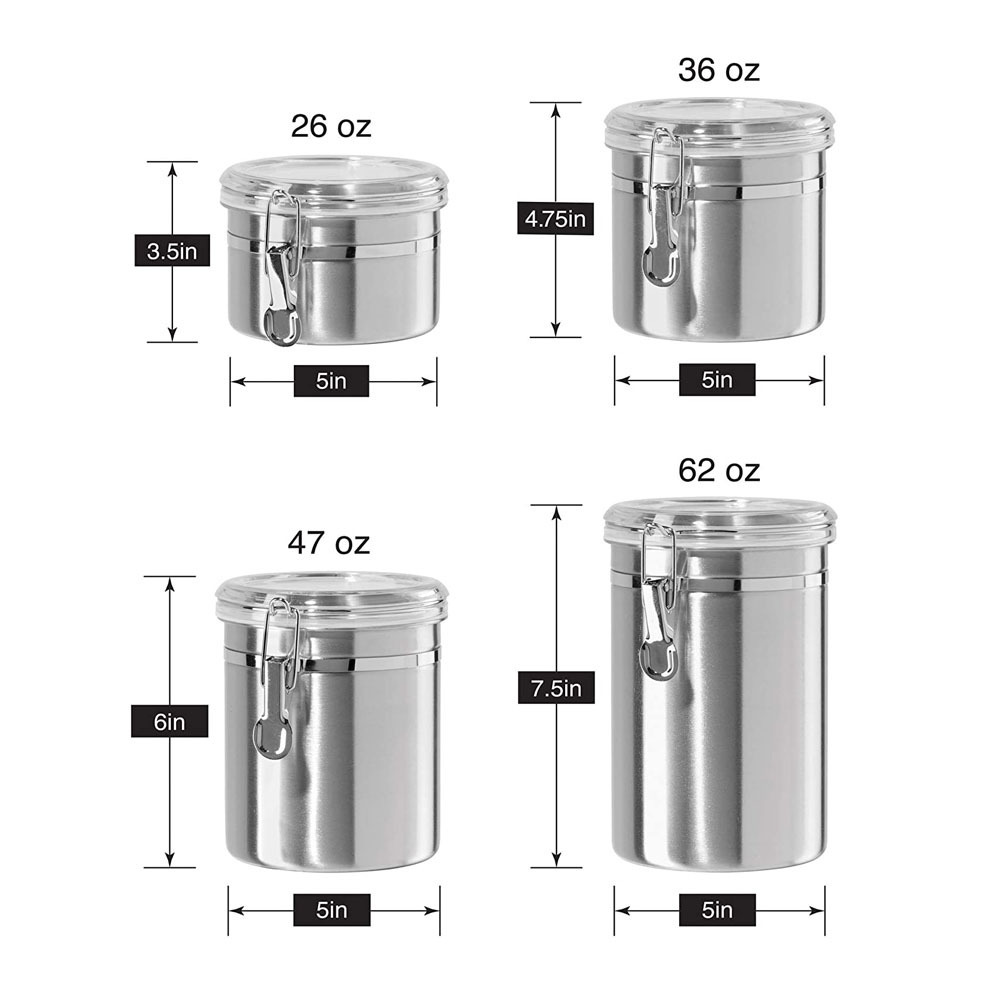 Cheaper price 5 Inch Stainless steel food canister sets metal tea coffee sugar storage jars canisters