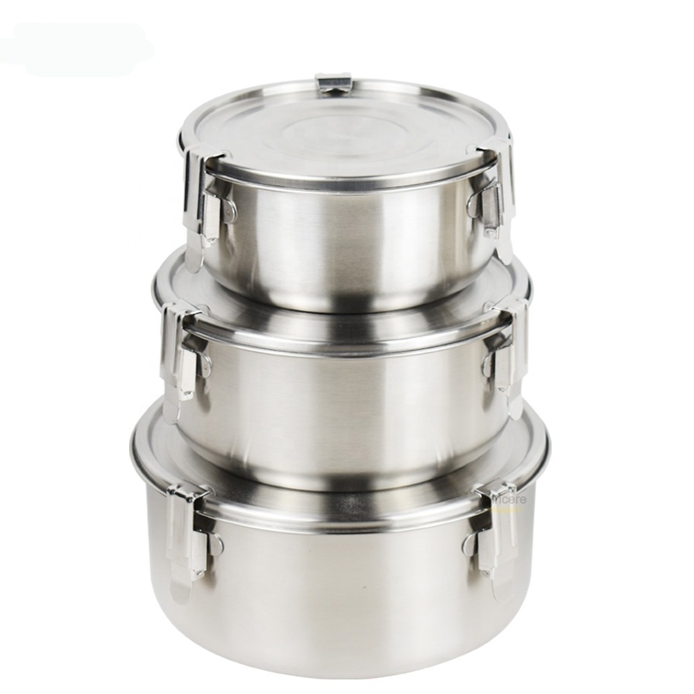 Round Stackable Bento Lunch Box Stainless Steel Airtight Food Storage Container with Lids for transporting food