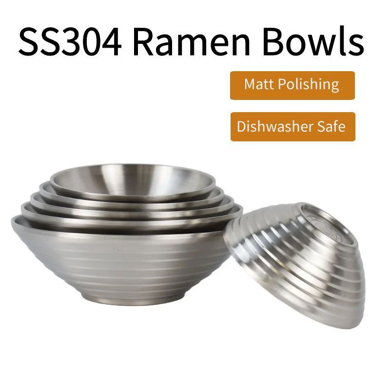 Unbreakable Double Wall Stainless Steel Japanese Ramen Bowls Pasta Pho Serving Bowl Noodle Soup Bowl