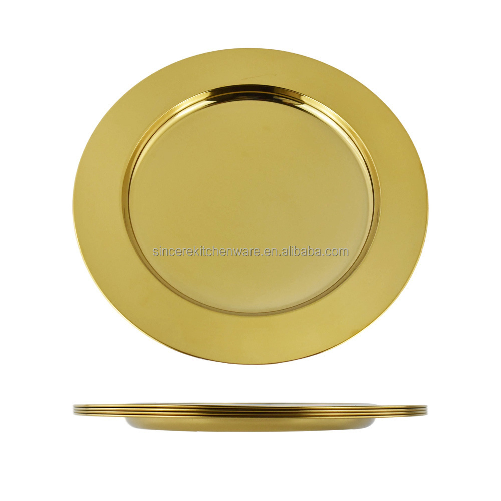 13 inch Gold Charger Plates Wedding Mirror Polishing Stainless Steel Charger Plate for Dinner Plate