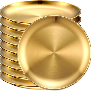 8inch 9inch 10inch Gold metal plates Stainless Steel Dinnerware Set Round Dinner Plates Dishes